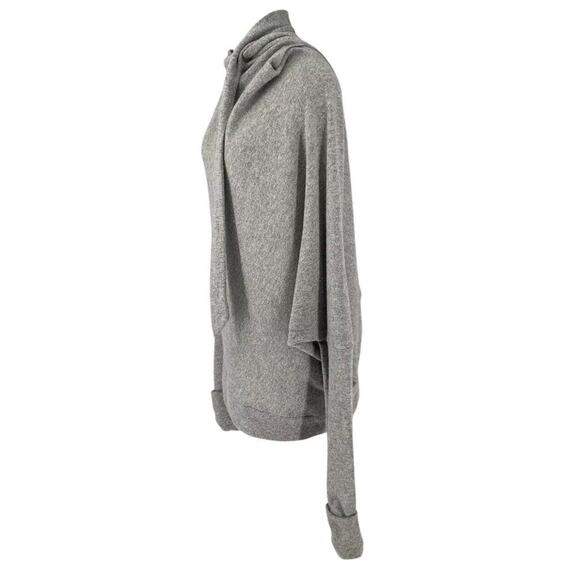 Le Muse Wool Blend Sweater Gray Dolman Sleeve Tie Collar Large - Picture 3 of 10
